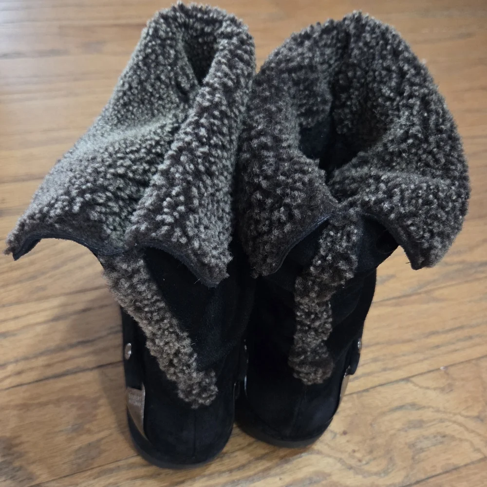 Stuart Weitzman Black Suede Sherpa Ankle Boots Size 9.5